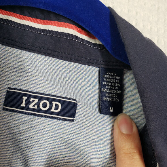 Izod USA Flag Button Down Shirt Mens Medium Blue American Short Sleeve Casual - Picture 3 of 12